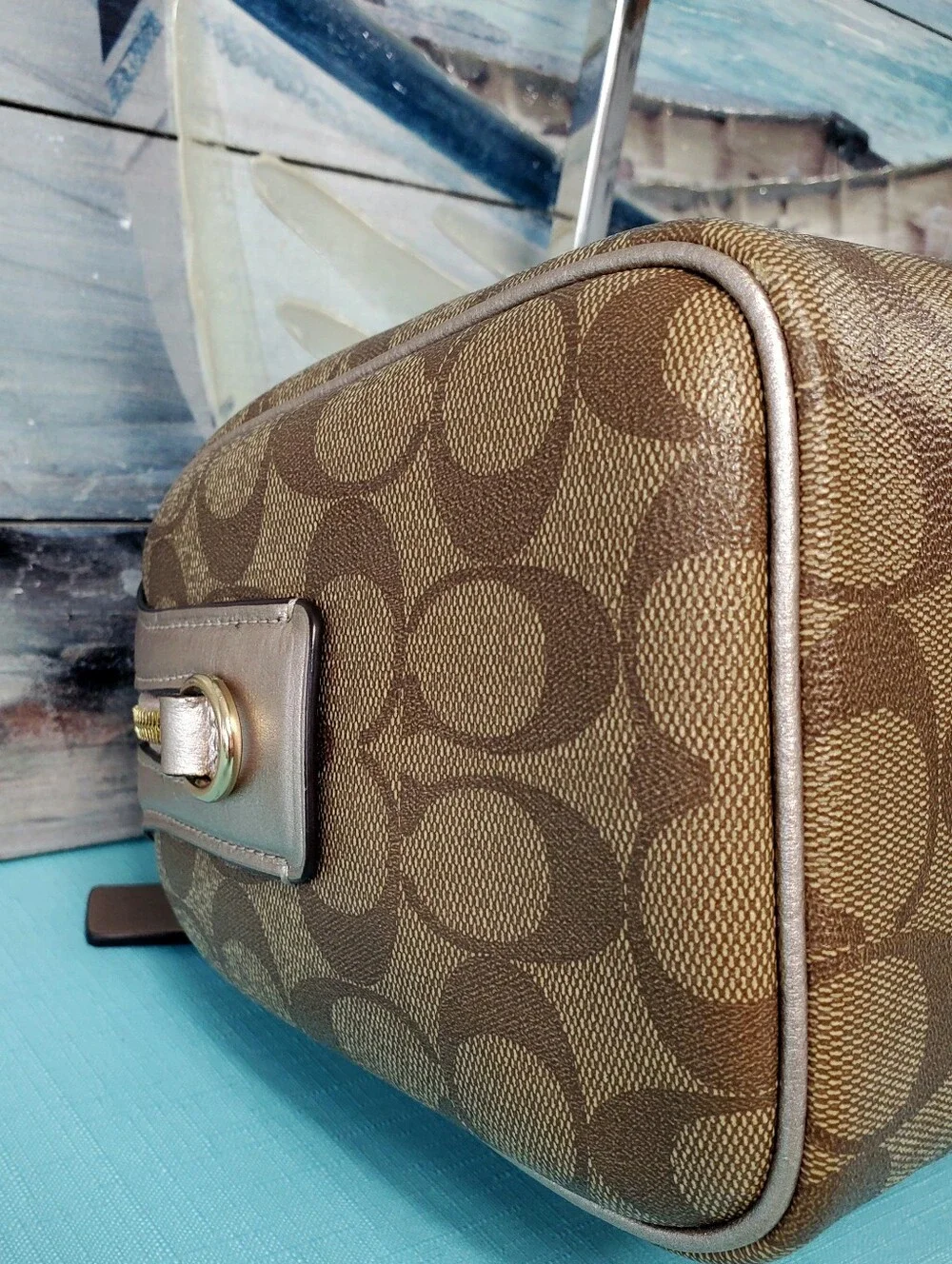 COACH MINI BENNETT SATCHEL IN SIGNATURE CANVAS KHAKI/ROSE GOLD